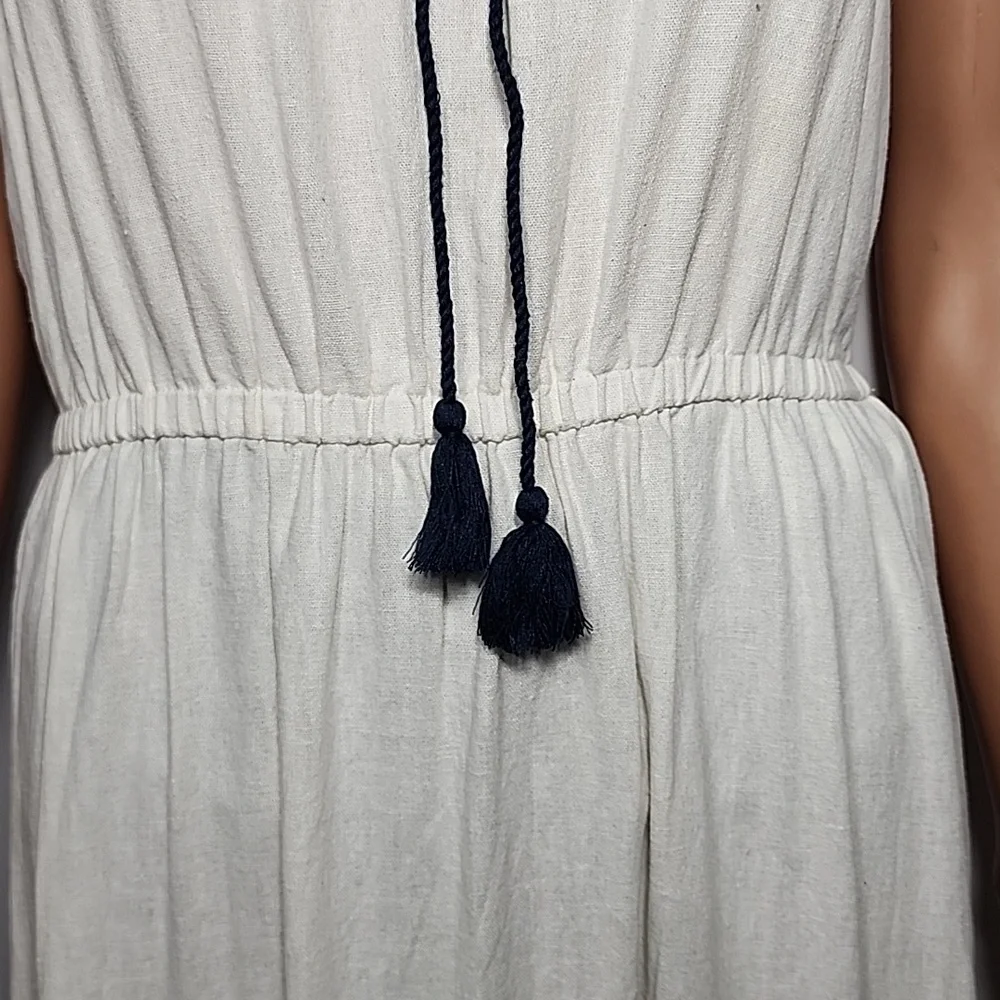 J.Crew Linen‎ Blend Floral Embroidered Ivory Maxi Dress Size M Medium